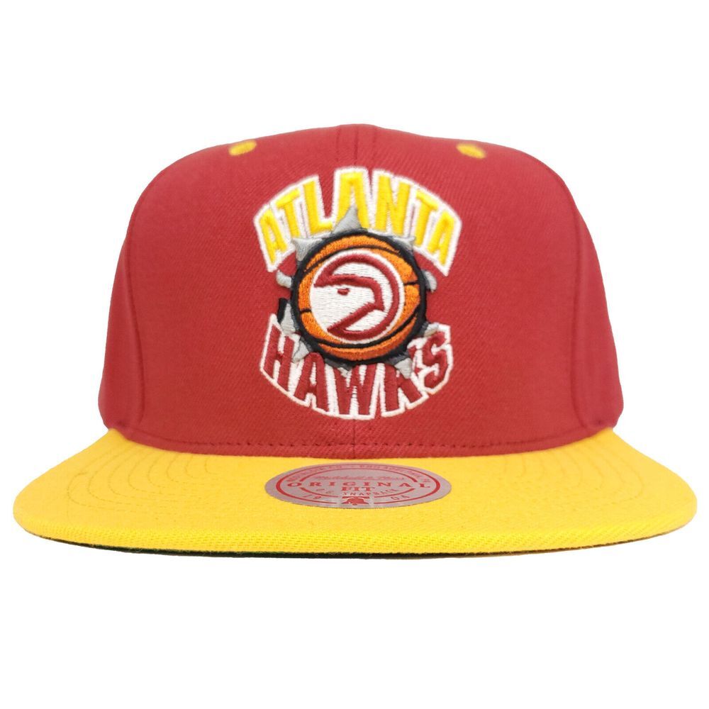 Atlanta Hawks Mitchell & Ness NBA Snapback Hat Cap 3D Logo Red Yellow‎ NWT